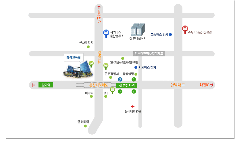 대전광역시 서구 한밭대로 713(월평동) 통계센터 통계교육원 오시는 길
